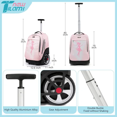 Miniatura 98 de NEW TILAMI Mochila con ruedas de 19 pulgadas con bolsa de almuerzo para niñas y niños, mochila para laptop con ruedas, bolsa de mano duradera