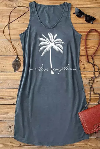 Miniatura 2 de Minivestido corto sin mangas con diseño de árbol de coco y arena y sal para mujer, camisas Praty de playa, para vacaciones de verano