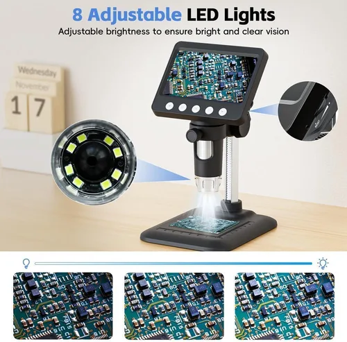 Miniatura 4 de Microscopio digital de 4.3 pulgadas para adultos, microscopio de moneda SKYEAR 1000X con 8 luces de relleno LED ajustables, microscopio USB