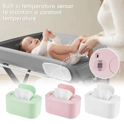 Miniatura 3 de Calentador de toallitas para bebés, dispensador portátil de gran capacidad con pantalla LED, soporte ajustable para toallitas húmedas para bebés