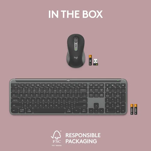Miniatura 13 de Logitech MK955 Signature Slim - Combo de teclado y mouse inalámbricos delgados, para manos más grandes, escritura y clics silenciosos, cambia entre