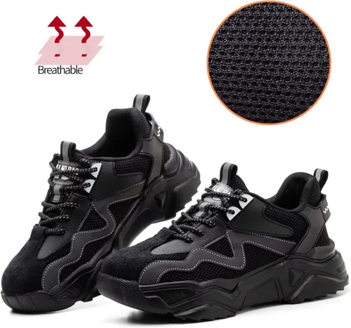 Miniatura 3 de Ruivina Zapatos de punta de acero para mujeres y hombres, zapatos de seguridad de trabajo de ajuste ancho, ligeros, antideslizantes, cómodos