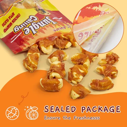 Miniatura 8 de Jungle Calling Golosinas para perros, golosinas de manzana envueltas en pollo sin piel, sin gluten y granos, mordeduras masticables para una