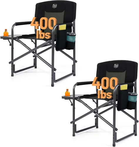TIMBER RIDGE Silla de camping de aluminio extragrande, silla de director portátil y ligera con mesa auxiliar, bolsillo lateral desmontable para