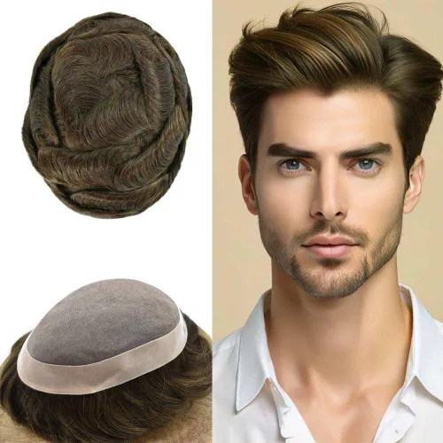 Miniatura 10 de Toupee - Sistema de reemplazo de cabello humano para hombre, encaje mono fino, duradero, línea capilar natural para hombre, pieza de cabello NPU