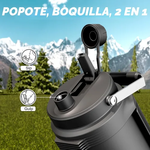 Miniatura 5 de Botella de agua aislada de 64 oz para gimnasio: tapa de boquilla de pajita 2 en 1, asa doble, a prueba de fugas, mantiene el frío 36H, jarra de agua