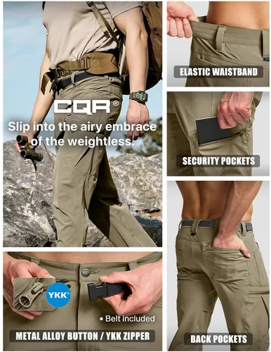 Miniatura 6 de CQR - Pantalones tácticos para hombre Quick Dry, resistentes al agua, pantalones de trabajo ligeros elásticos, para senderismo y actividades al aire