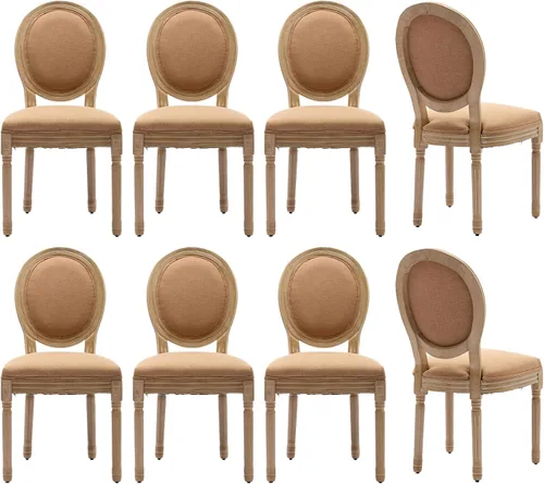 Miniatura 38 de Juego de 4 sillas de comedor francesas vintage, con respaldo redondo, tapizadas, de piel sintética, con ribete de cabeza de clavo y marco de madera