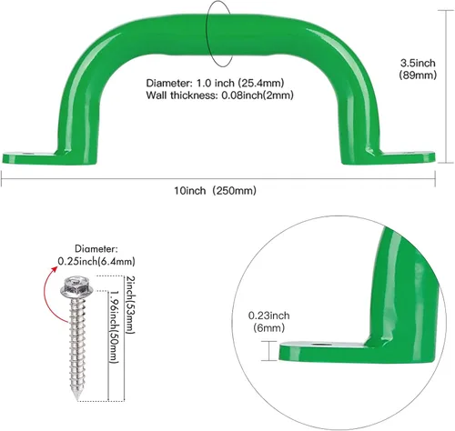 Miniatura 4 de Paquete de 2 asas de metal verde de 10 pulgadas, asas de seguridad para juegos al aire libre, barra de agarre para niños, empuñaduras para casa