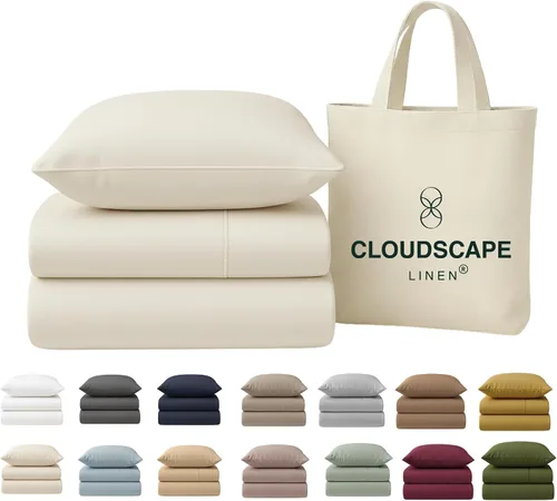 Miniatura 43 de Cloud Scape Linen - Juego de sábanas de 100% algodón egipcio, tamaño individual, juego de ropa de cama de lujo de 3 piezas, 400 hilos, calidad