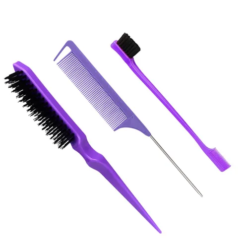 Miniatura 6 de Juego de 3 piezas de peine de peinado para el cabello, cepillo de cola, peine de cola, cepillo de borde para el borde de la espalda, peinado, corte
