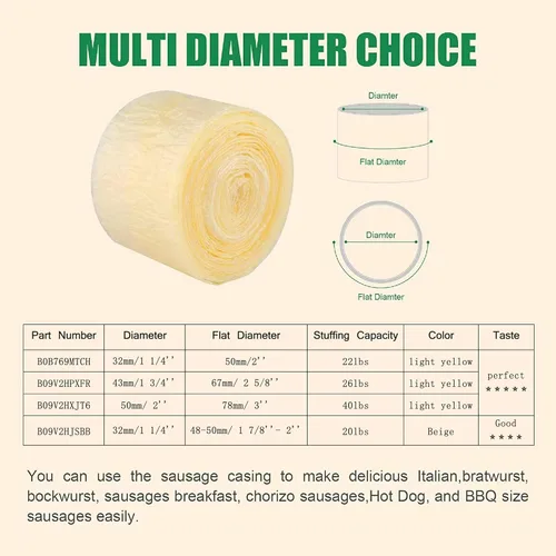 Miniatura 3 de Fundas comestibles de secado natural para salchichas, tripas para salchichas caseras sabrosas de jamón, salchichas para el desayuno, salchichas