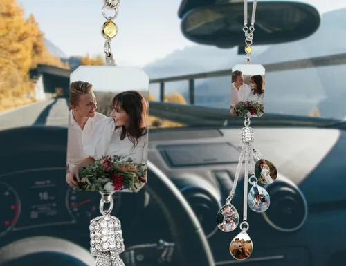 Miniatura 9 de Colgante personalizado negro-8 para foto de coche, adornos colgantes de automóvil, para mujeres y hombres, regalo del día de San Valentín