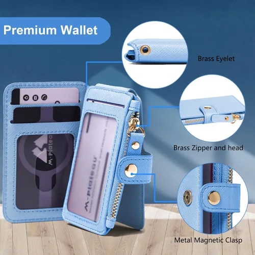 Miniatura 81 de Cartera con llavero, tarjetero con bloqueo RFID de piel, funda para tarjetas de crédito con cremallera para mujer