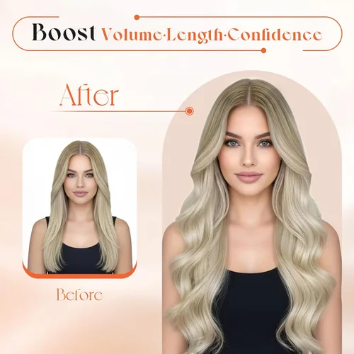 Miniatura 5 de Sunny Hair - Extensiones de cabello clip-in, cabello humano lacio Remy, extensiones de cabello humano real clip-in, color rubio ceniza degradado a