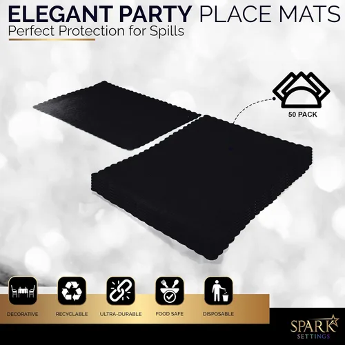 Miniatura 4 de Mantel Individual de Papel Desechable, Negro, Manteles Individuales con Bordes Escalonados, Mantel Individual de Papel Duradero para Decoración