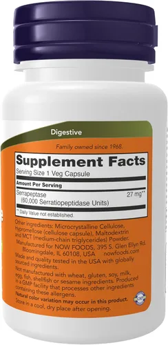 Miniatura 2 de NOW Foods Suplementos, Serrapeptasa 60,000 Unidades de Actividad, Promueve la Salud Respiratoria y la Función Inmune*, 60 Cápsulas Vegetales