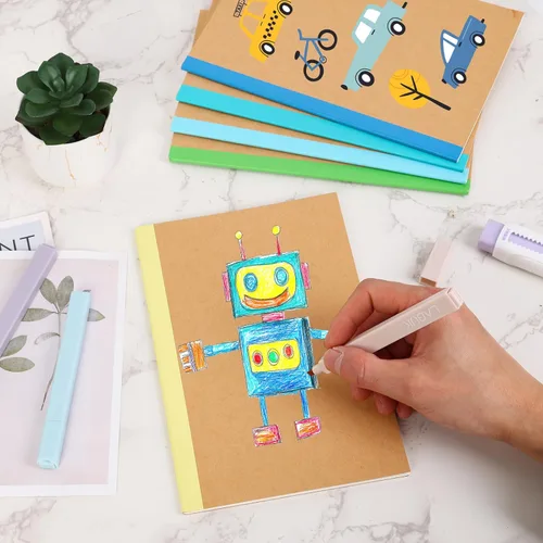 Miniatura 3 de EOOUT Paquete de 5 cuadernos de composición A5, diario forrado de papel kraft a granel con lomo azul, 5 colores, 60 páginas para mujeres, niñas