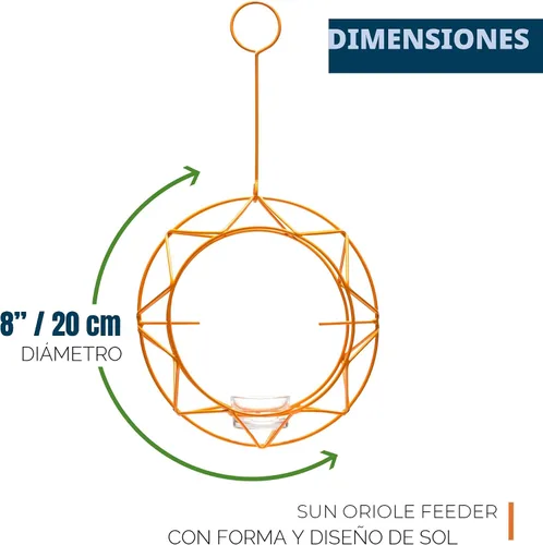 Miniatura 2 de MEKKAPRO Sun Baltimore - Comedero para oropéndolas para exteriores, comedero de metal para gelatina y naranja, diseño único de sol y comedero