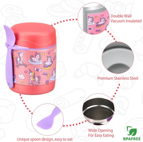 Miniatura 6 de Tarro de comida aislado para niños con cuchara, acero inoxidable de 10 onzas, a prueba de fugas, boca ancha, termo para comida caliente