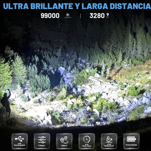 Miniatura 2 de Cinlinso Linternas Recargables de Alto Lúmenes, 99,000 Lúmenes Linterna LED Súper Brillante, Linterna con 7 Modos, IPX6 Impermeable, Linterna
