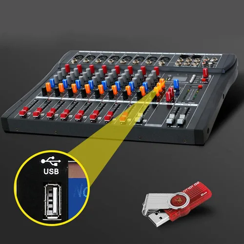 Miniatura 6 de Mezclador profesional de 8 canales, interfaz de consola digital USB MP3 Phantom Power estéreo DJ Studio FX Chasis de acero, mezclador de audio USB