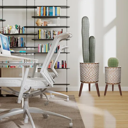 Miniatura 5 de Maceta de 10 y 12 pulgadas con soporte, macetas grandes y modernas para plantas de interior y exterior con agujeros de drenaje, macetas grandes
