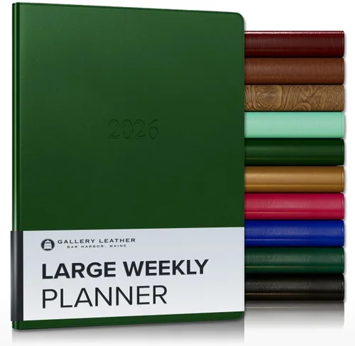 Miniatura 235 de Gallery Leather Agenda semanal y mensual grande 2025-2026, agenda y cuaderno con elegantes bordes de página dorados dorados, 12 meses, cactus Cactus