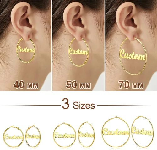 Miniatura 3 de FOCALOOK 18K Gold Plated Lightweight Thin Hoops Custom Name Hoop Huggie Earrings for Women 30405070100mm