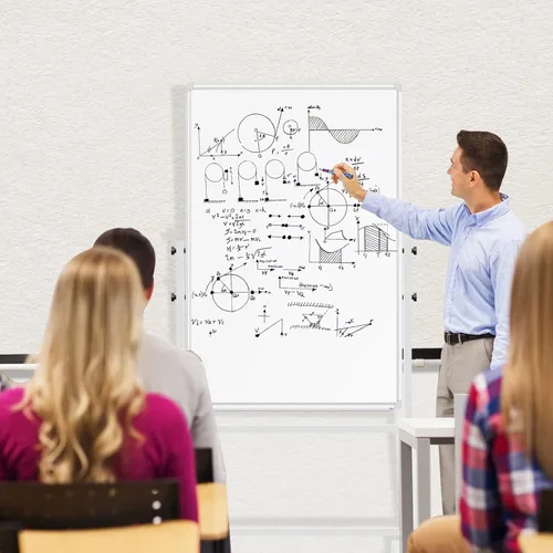 Miniatura 9 de Pizarra Blanca de Borrado en Seco con Soporte 36" X 24", Pizarra Blanca Móvil con Soportes, Pizarra Blanca Magnética Rodante de Doble Cara y Altura