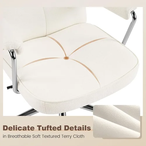 Miniatura 8 de Silla de oficina en casa con tela de felpa, sillas de escritorio modernas para computadora con respaldo medio con ruedas y reposabrazos acolchados