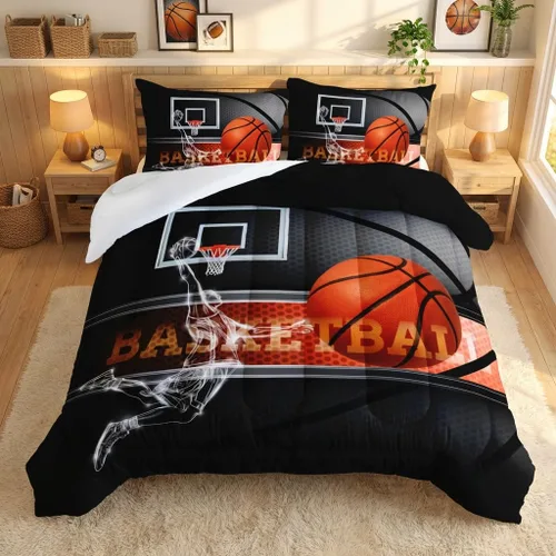 Miniatura 11 de AILONEN Juego de edredón de béisbol tamaño individual, juego de ropa de cama para niños, cama deportiva para niños en una bolsa, 1 juego de edredón