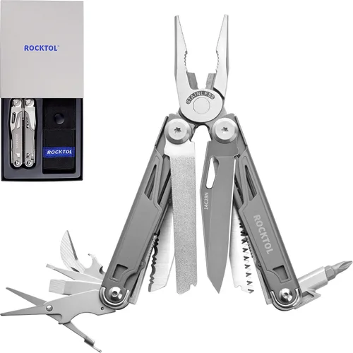 Miniatura 8 de ROCKTOL Multiherramienta, alicates multiherramienta 19 en 1 con mango chapado en titanio, bloqueo de seguridad, herramienta EDC ligera y funda