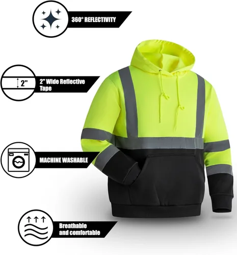 Miniatura 4 de Ubon Hi Vis - Sudaderas con capucha para hombre, alta visibilidad, reflectantes, de seguridad, ropa de trabajo, trabajo, parte inferior negra