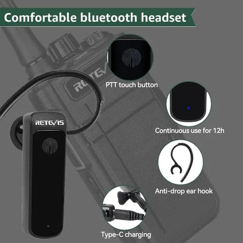 Miniatura 4 de Retevis Walkie Talkies RB37 Bluetooth, radio bidireccional Bluetooth, nueva versión, batería de larga duración de 2000 mAh y 120 h, auricular