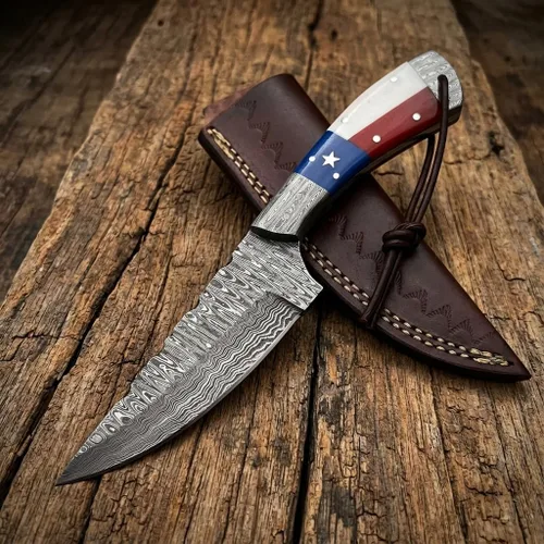 Miniatura 2 de Hercules - Cuchillo de caza de Damasco forjado a mano personalizado con funda de cuero, hoja fija, camping, bushcraft, supervivencia, cuchillo al