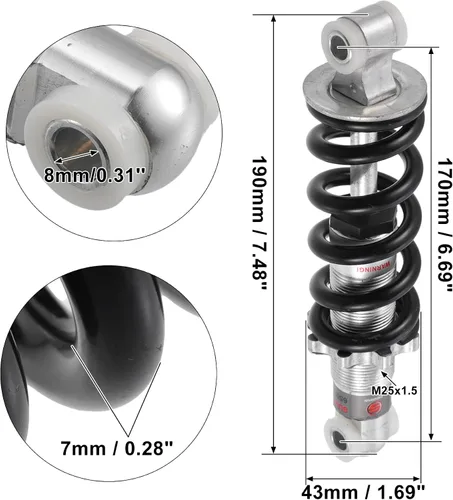 Miniatura 3 de X AUTOHAUX Amortiguador trasero 6.693 in 650lbs Amortiguador de choque trasero para scooter de gas, bicicleta eléctrica, motocross, 47 cc, 49 cc
