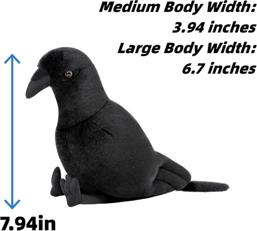 Miniatura 5 de FRANKIEZHOU Peluche de cuervo negro de 7.9 pulgadas, juguete de peluche realista de cuervo, juguetes de pájaros para niños, regalos de cuervo