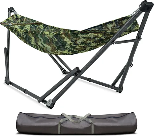 Miniatura 15 de Soporte de hamaca Tranquillo Uniki con garantía de 3 años, hamaca plegable instantánea de 30s con soporte, hamaca de camping con capacidad de 550 1.
