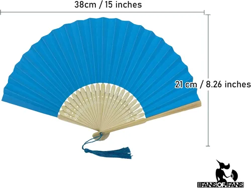 Miniatura 2 de Paquete de 10 abanicos plegables de mano de papel con borla y varillas de bambú de grado A para mujeres y niñas, regalo de fiesta de verano, Azul