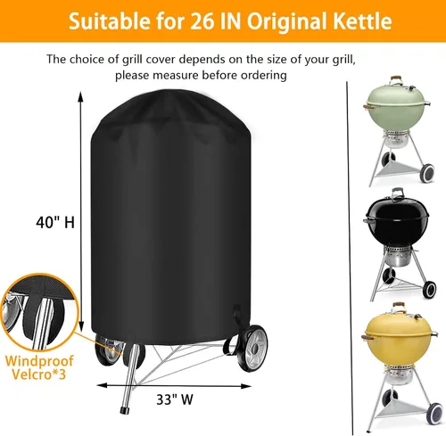 Miniatura 2 de Funda para parrilla de carbón de 26 pulgadas para parrilla Weber original de 26 pulgadas, cubierta de parrilla de gas con gancho y bucle y cordón
