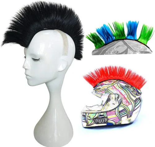 Cresta estilo mohicano con adhesivo para casco de motocicleta, bicicleta, esquí, snowboard. Incluye peluca estilo mohicano para trajes de skinhead,
