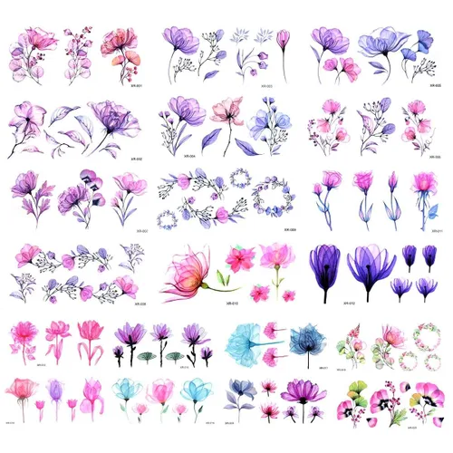 20 hojas de calcomanías de tatuajes temporales de flores, impermeables, para arte corporal, acuarela, floral, tatuaje temporal para mujeres y niñas,