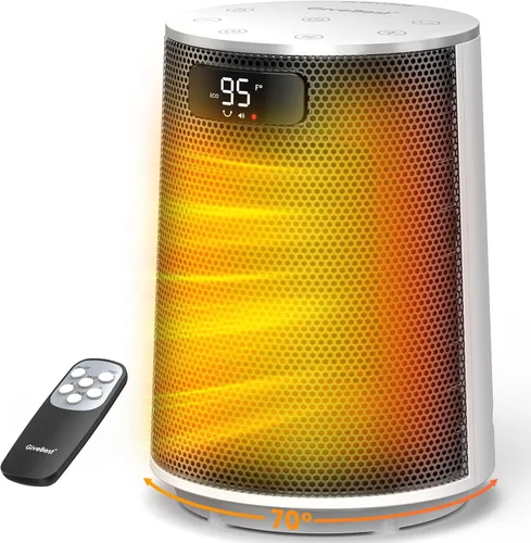 GiveBest Calentador de espacio, calentadores eléctricos portátiles para uso en interiores con termostato y control remoto, oscilación de 70°, Blanco