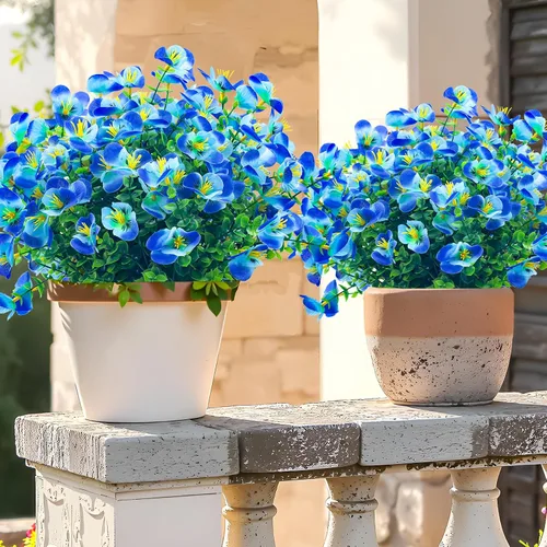 Miniatura 3 de 8 paquetes de flores artificiales para exteriores, resistentes a los rayos UV, flores de plástico sintético para exteriores, patio, jardín, porche