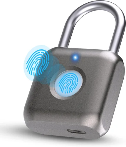 Pothunder Candado inteligente de huellas dactilares, cerradura de metal biométrico sin llave, impermeable, recargable por USB, para casillero de Gris
