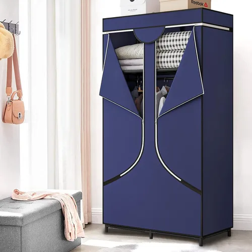 Miniatura 2 de Organizador de ropa portátil de 34 pulgadas con estantes de metal y tela no tejida, organizador de almacenamiento duradero para dormitorio
