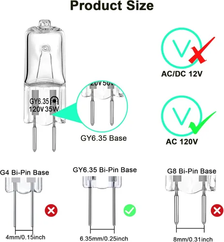 Miniatura 3 de GY6.35 Bombillas halógenas transparentes de 120 V 35 W, 2 pines, base bi-pin T4 JC G6.35 bombilla de cápsula, regulable 2700 K blanco cálido de 2