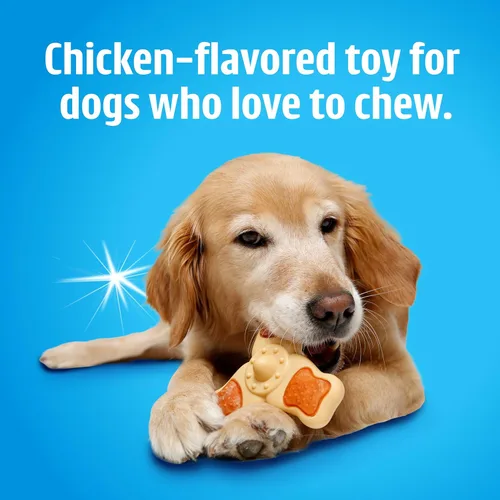 Miniatura 6 de Hartz Chew ‘n Clean juguete masticable y premio en uno con sabor a pollo, juguete tri-punto para perro, pequeño