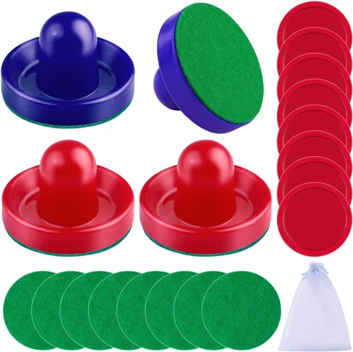 URATOT Accesorios de hockey de aire - Empujadores, discos y paletas (4 empujadores, 8 discos rojos, 8 almohadillas verdes)